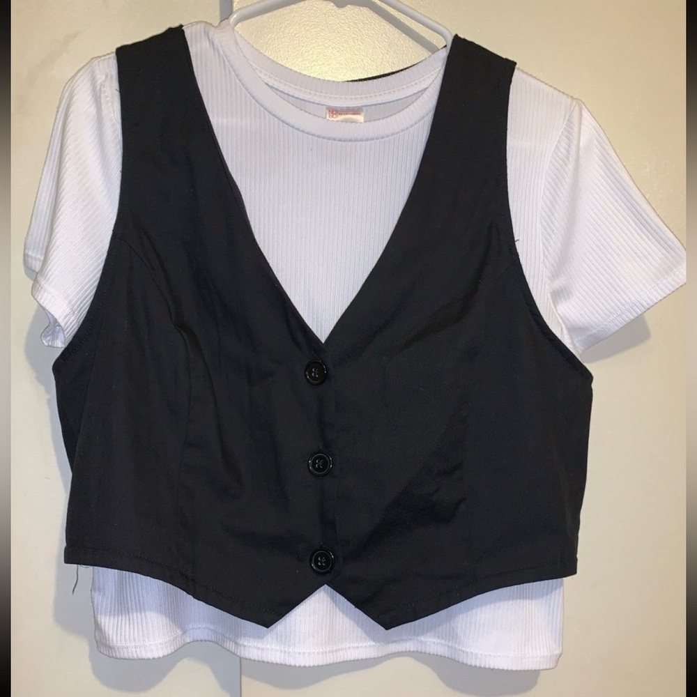 No Boundaries Black and White Crop Top Vest Set